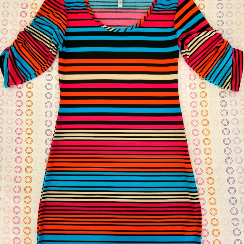 NWOT Colorful Striped Stretchy Form-Fitting Dress
